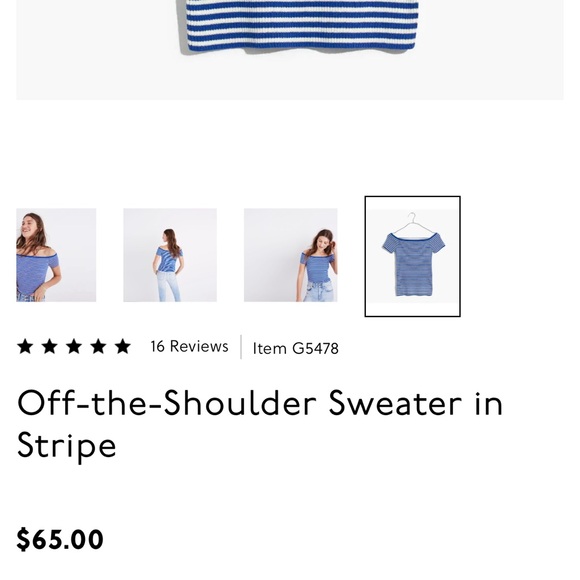 Madewell Off-the-Shoulder Sweater in Blue Stripe - size M - NWT - Picture 2 of 8